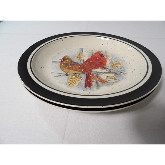 Folk Craft Scotty Z Cardinal Dinner Plates Stoneware 11" Vintage Set of 2 - Picture 7 of 7